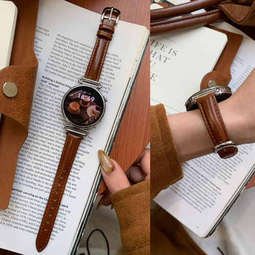 适用OPPO X2mini手表4pro表带女生3新款watch5油腊小牛皮Sport细款vivo手表watch GT 1真皮iQOO watch3透气 - 图2