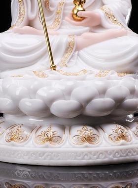 石雕汉白玉地藏王菩佛像家用供佛工艺摆件金镶玉娑婆三圣地藏菩萨