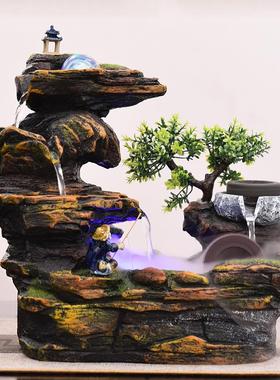 客厅店铺招财假山流水景观小喷泉摆件桌面风水轮装饰朋友开业礼物