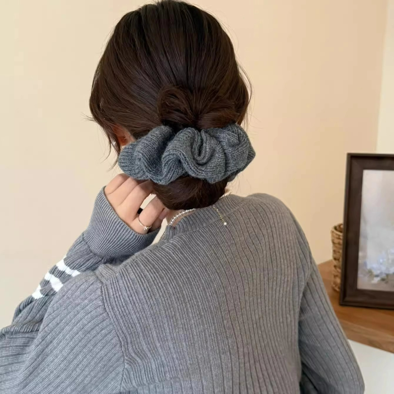 甜美软糯慵懒风毛线针织大肠发圈女韩系温柔百搭扎丸子头发绳头饰 - 图0