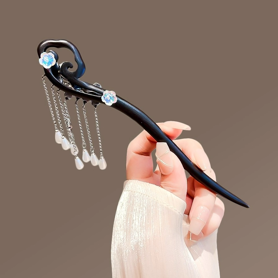 古风黑檀木发簪女祥云古银花朵流苏步摇气质盘发簪子高级感发钗,淘宝优惠券,粉丝福利购,淘宝优惠卷