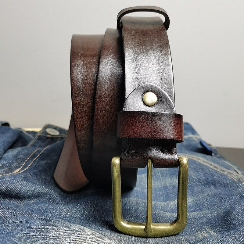 铜扣皮带男 头层牛皮腰带u 真皮纯铜潮年轻人牛仔裤百搭针扣皮裤,淘宝优惠券,粉丝福利购,淘宝优惠卷