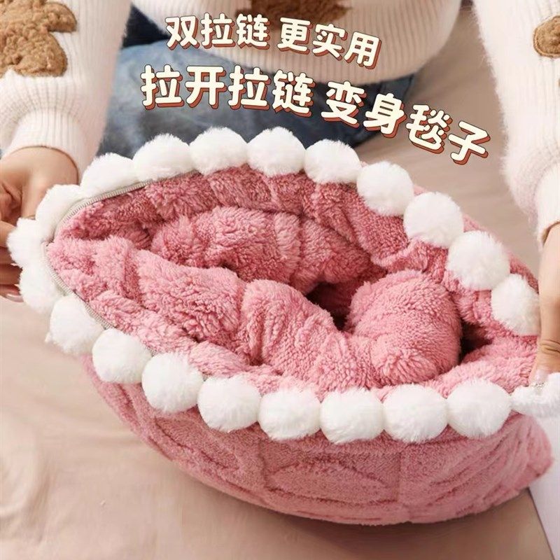 塔芙绒球花边抱枕被子两用枕头冬天加厚午睡毯2Q023新款可折叠靠,淘宝优惠券,粉丝福利购,淘宝优惠卷