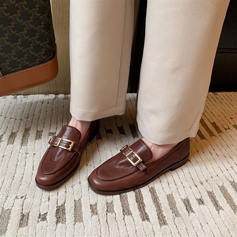 巨好看~手工订制15年老u店深口真皮单鞋女圆头低跟平底皮带扣百搭,淘宝优惠券,粉丝福利购,淘宝优惠卷