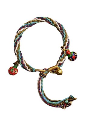 藏式手搓棉绳手绳可调节编绳手链吞金兽手工编织五彩绳国潮民族风