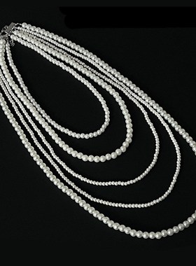 法式高级感多层叠戴珍珠项链女轻奢锁骨链颈链复古毛衣链个性项链