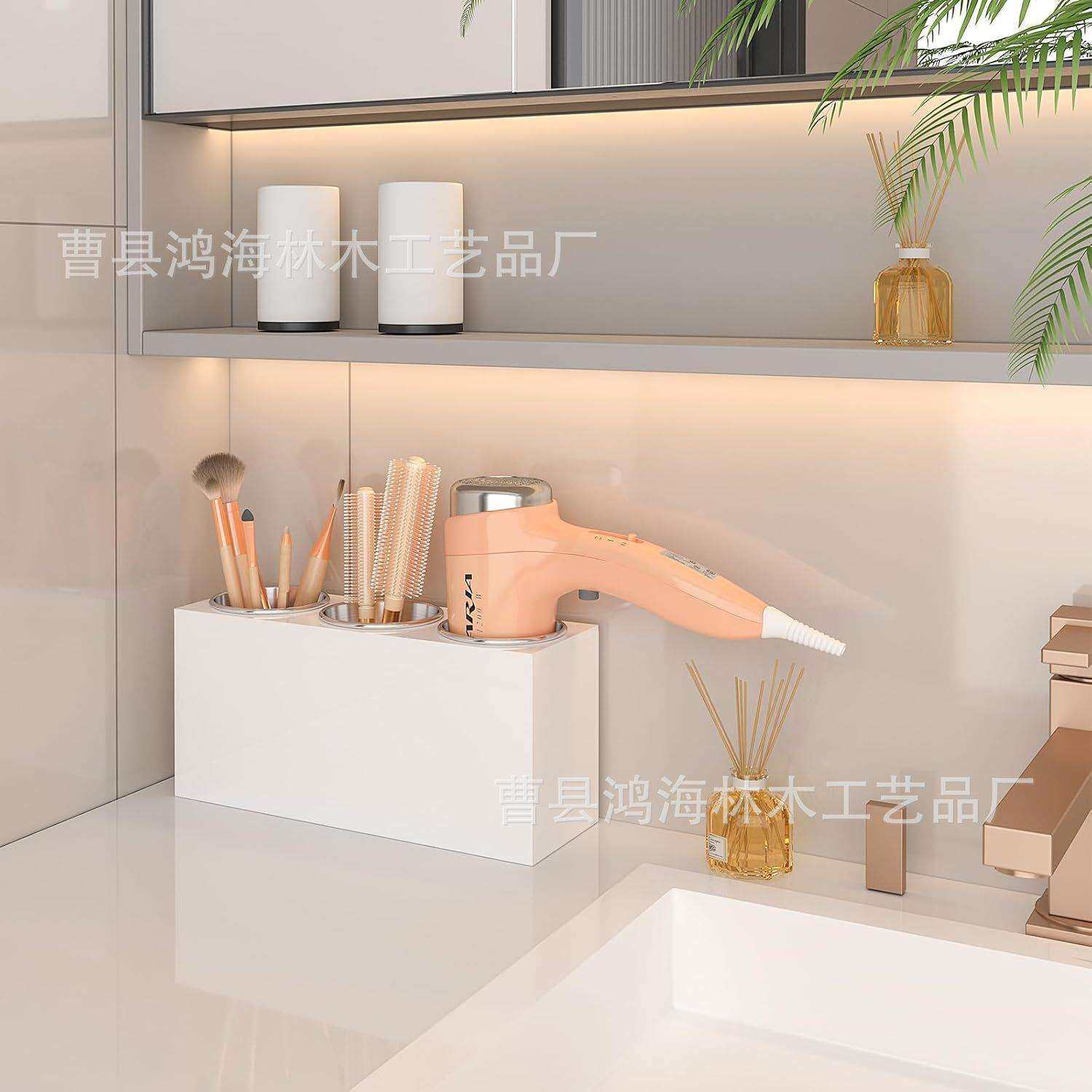 跨境热卖木制吹风机收纳架壁挂浴室收纳盒美发工具整理盒厂家,淘宝优惠券,粉丝福利购,淘宝优惠卷