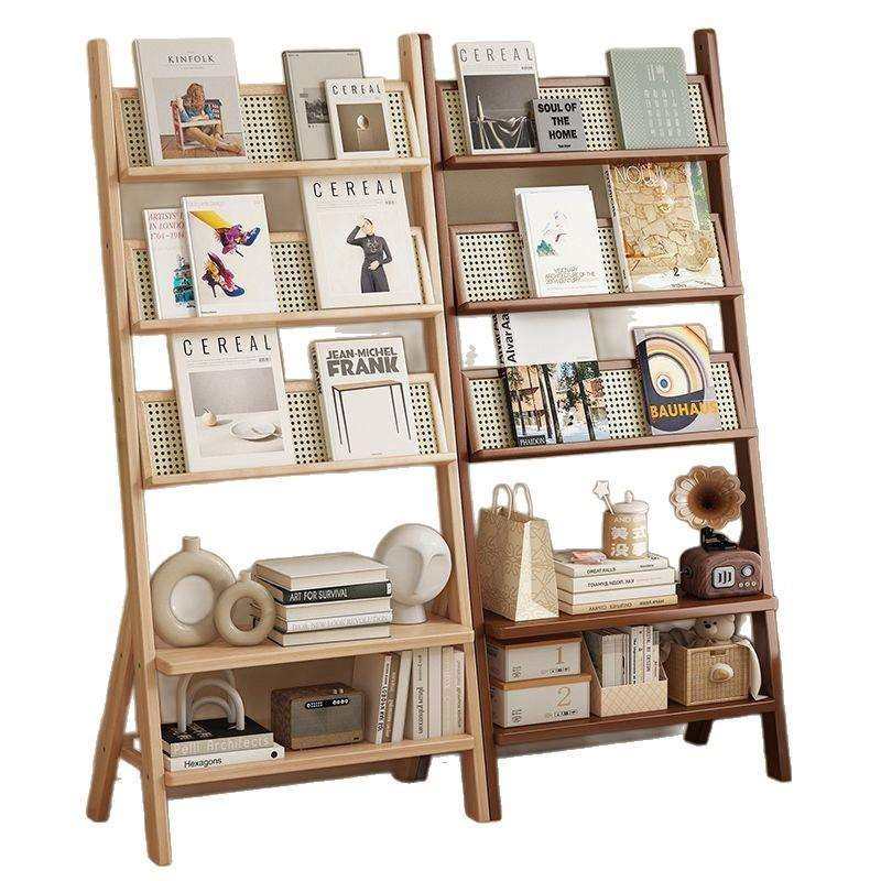书架实木置物架落地书柜客厅靠墙书报架子复古卧室多层展示柜家用,淘宝优惠券,粉丝福利购,淘宝优惠卷