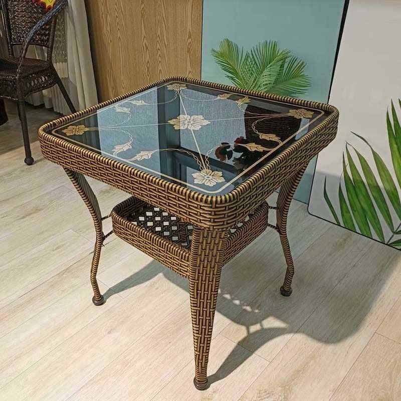 简约阳台小茶几户外钢化玻璃圆形桌子床头储物桌藤编家用客厅茶桌,淘宝优惠券,粉丝福利购,淘宝优惠卷