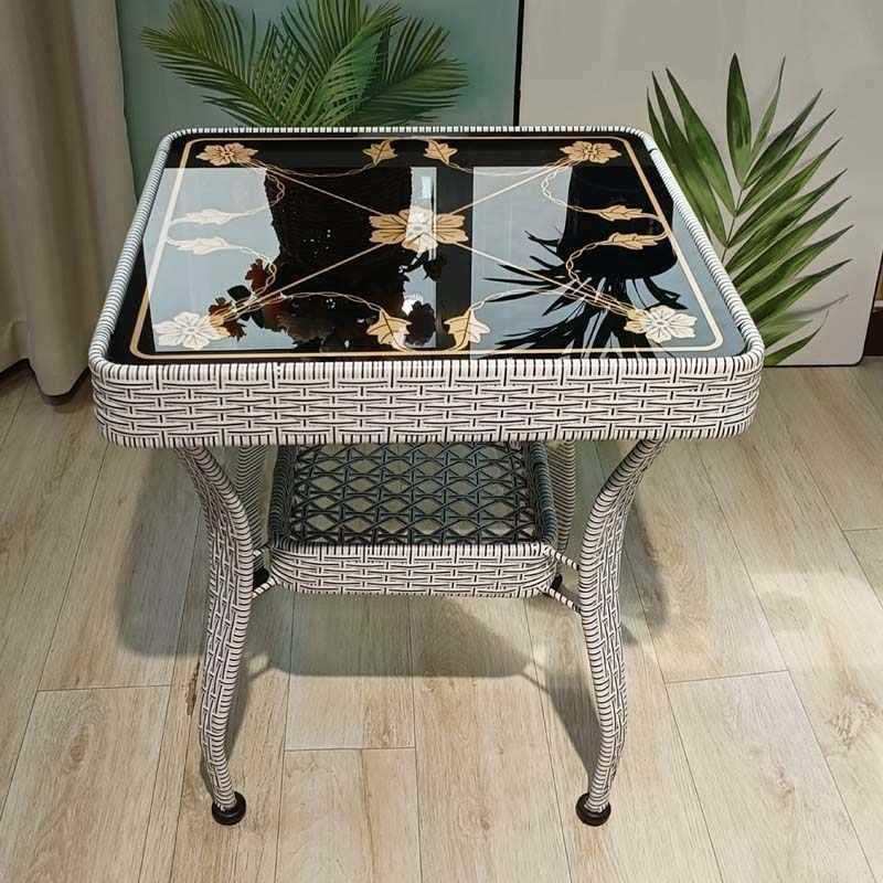 简约阳台小茶几户外钢化玻璃圆形桌子床头储物桌藤编家用客厅茶桌,淘宝优惠券,粉丝福利购,淘宝优惠卷