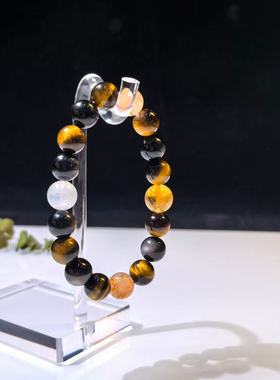 【张凌赫同款】天然虎眼石银耀石白幽灵黄塔晶红胶花水晶手串男士