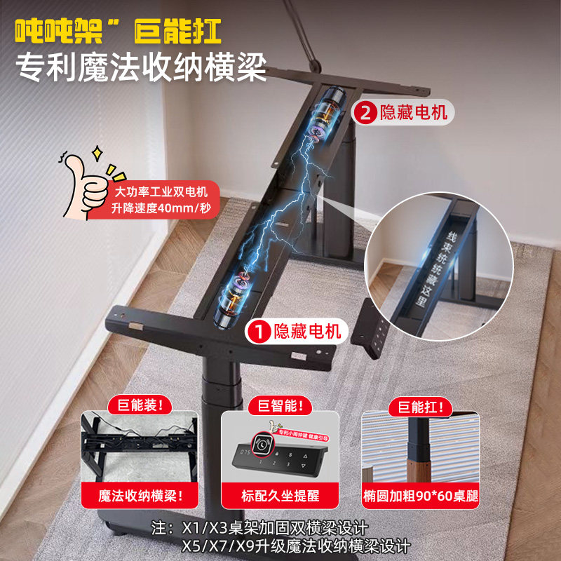DIY电动升降桌腿双电机伸缩横梁办公电脑桌架支架脚架可升降架子,淘宝优惠券,粉丝福利购,淘宝优惠卷