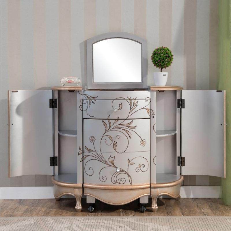 美式彩绘梳妆台+梳妆凳地中海风格卧室梳妆柜化妆桌带镜子半圆形,淘宝优惠券,粉丝福利购,淘宝优惠卷