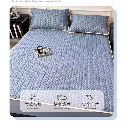 德国新款夏季冰丝乳胶床笠凉席单人夏软凉垫子学生床单三件套 - 图0