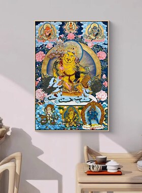 新品唐卡挂画五色黄财神玄关装饰画藏式佛像财神爷客W厅办公室招