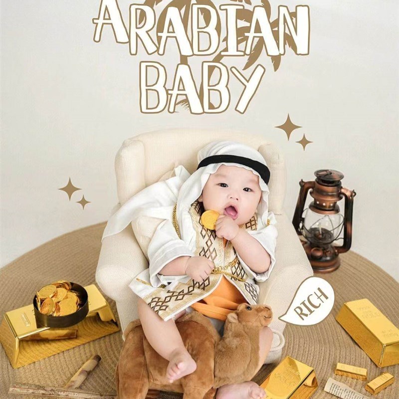 极速中东服装f儿童卡塔尔王子迪拜万圣节演出服阿拉伯阿联酋阿拉 - 图1