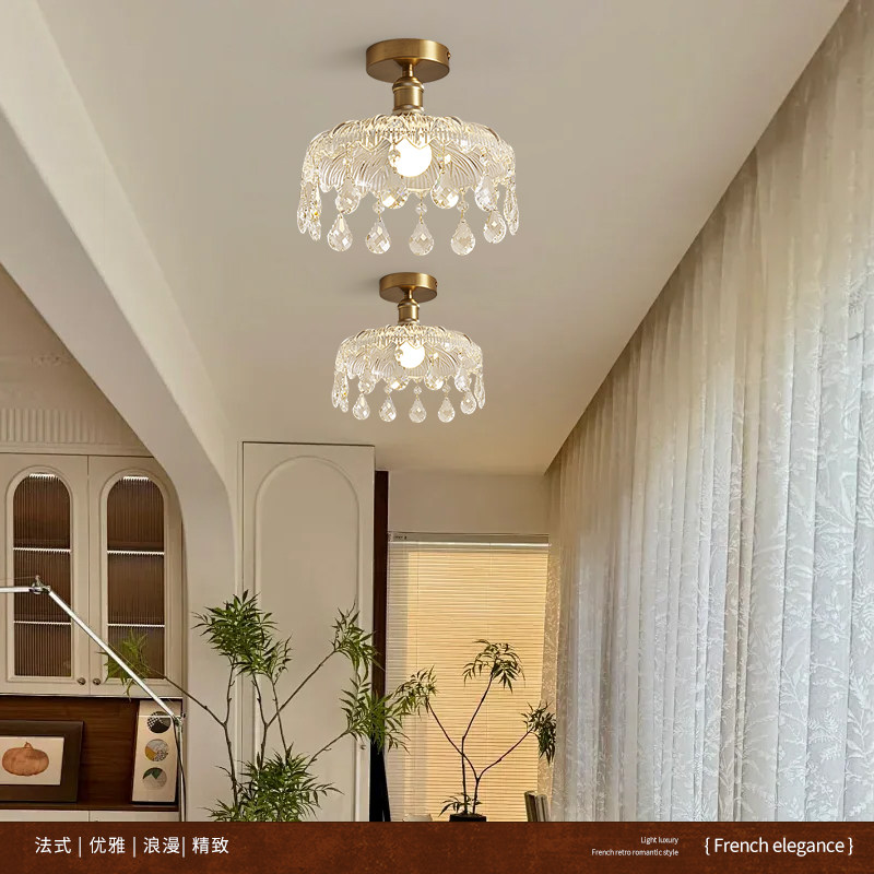飞朵法式中古风餐厅吊灯复古餐桌灯阳台过道水晶玻璃卧室床头灯具,淘宝优惠券,粉丝福利购,淘宝优惠卷