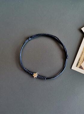 漫夜 原创亮银六芒星星原宿墨蓝编织细小文艺男女手绳简约