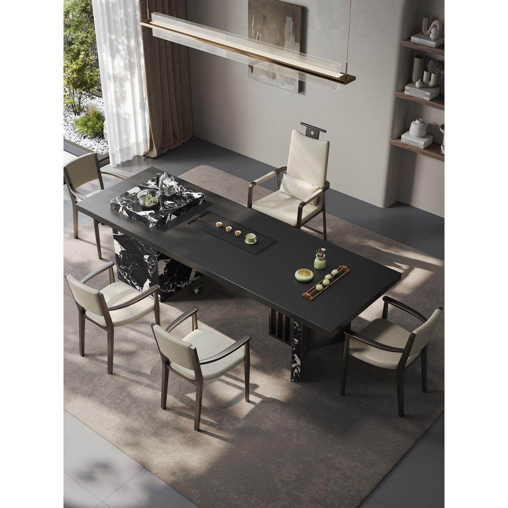 意式轻奢茶桌椅组合现代岩板茶台高级感大板茶台桌一桌五椅办公室,淘宝优惠券,粉丝福利购,淘宝优惠卷