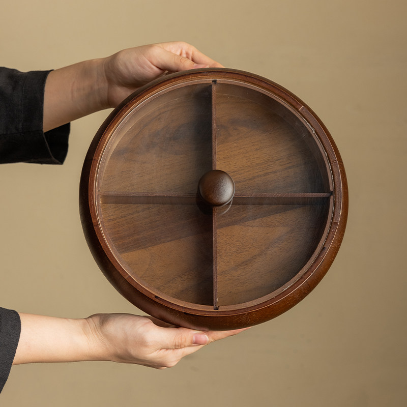 中式木质干果盒下午茶茶盘带盖分格圆韵高档果盘本色零食干果圆盘,淘宝优惠券,粉丝福利购,淘宝优惠卷