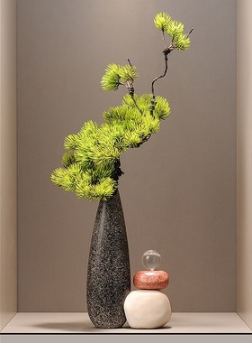 入户门玄关时来运转迎客松花艺摆件新中式客厅陶瓷花瓶装饰工艺品