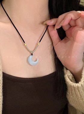 极速超仙猫眼石月亮项链女手工编C织新中式锁骨链女民族风复古颈