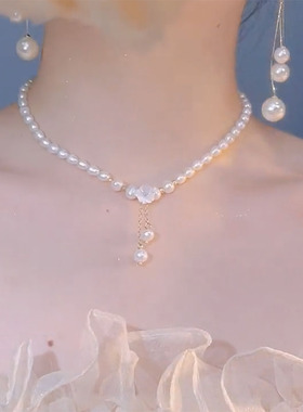 极速2022年新款潮气质简约淡水珍珠项链L女优雅时尚花朵锁骨链百