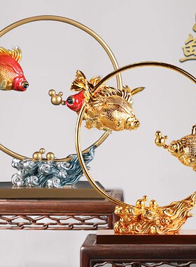 新品《如鱼得水》鎏金纯铜办公室店铺金鱼招财摆T件家居玄关装饰