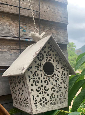 极速美式铁艺小鸟窝n小房子花园阳台庭院户外鸟屋装饰挂件园艺杂