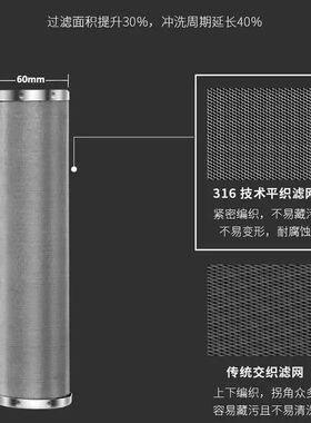 泉临门316不锈钢滤芯前置过滤器内外牙滤网工业高温10寸20寸通用