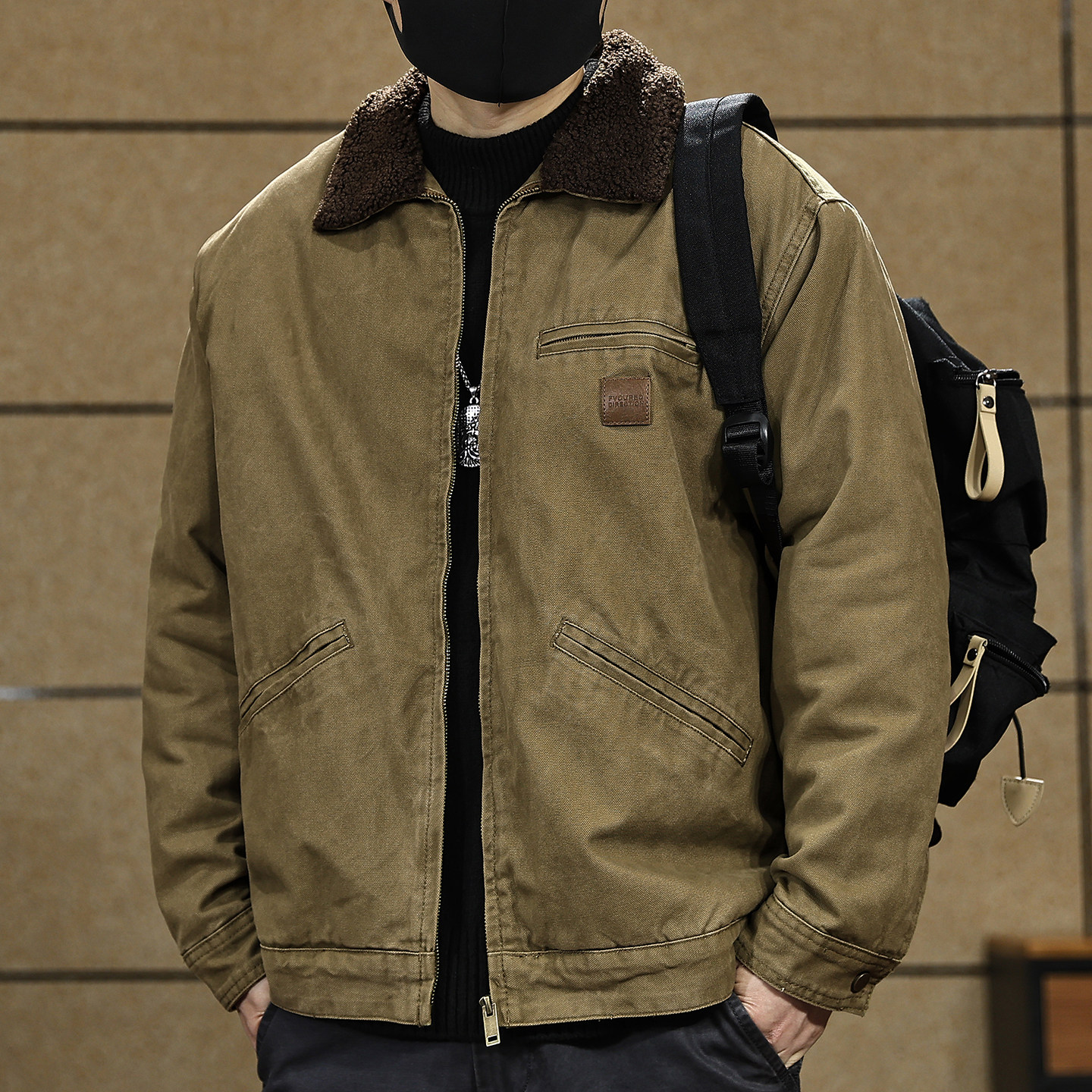 美式复古羊羔绒棉衣外套男冬季加绒加厚男士底特律棉服工装夹克潮,淘宝优惠券,粉丝福利购,淘宝优惠卷