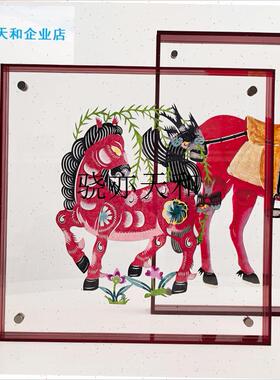 l国风十二生肖马年非遗皮影剪纸装饰画亚克T力框家居装饰摆