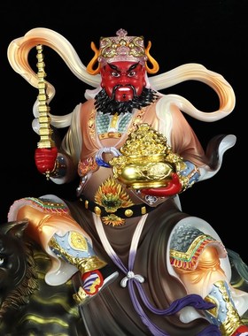 极速汉白玉武财神爷赵公明骑虎神E像店铺家用客厅中式桌面摆件