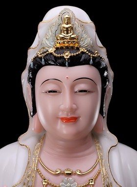 极速汉白玉观音佛像 供奉 家用 南海滴水白衣Q观世音菩萨客厅供佛