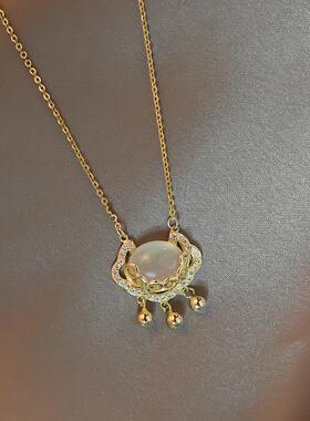 白玉髓S925纯银祥云平安如意锁项链女吊坠轻奢2024年新款夏