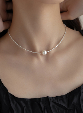 碎银子项链纯银珍珠项链设计高级锁骨链碎银几两轻奢颈链爆款小众