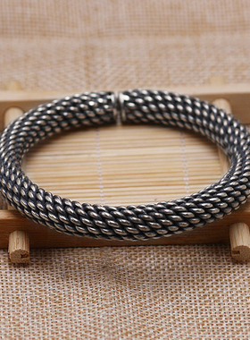 传承S999银手镯粗芙蓉桂花