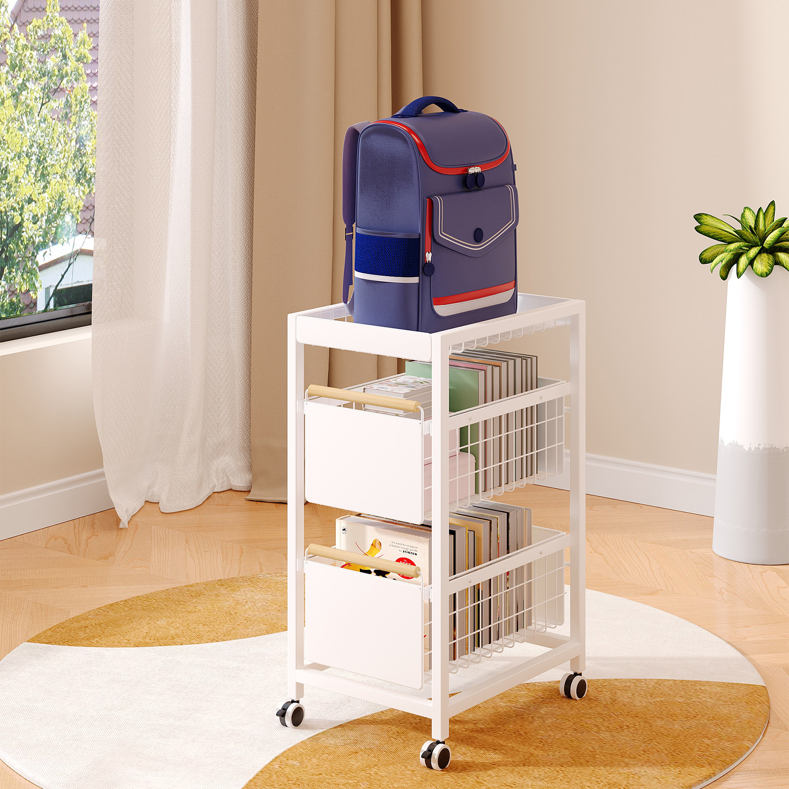 书包置物架可移动家用夹缝放包小推车桌下带轮书本收纳神器书架柜,淘宝优惠券,粉丝福利购,淘宝优惠卷