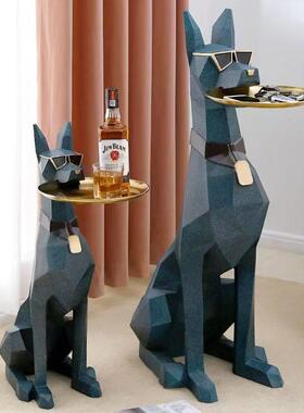 贵宾犬大型落地摆件轻奢客厅装饰品托盘玄关收纳乔迁实用朋友大气