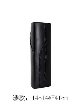 现代简约家居几何黑色陶瓷直身花瓶摆件样板房酒店摆场极简工艺品