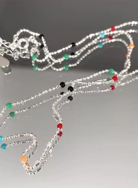 IU同款s925纯银彩色豆豆项链