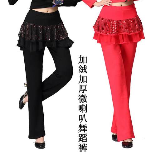 冬季加厚加绒广场舞服装新款裙裤亮片拉丁舞裤子舞蹈裤裙长裤跳舞 - 图0