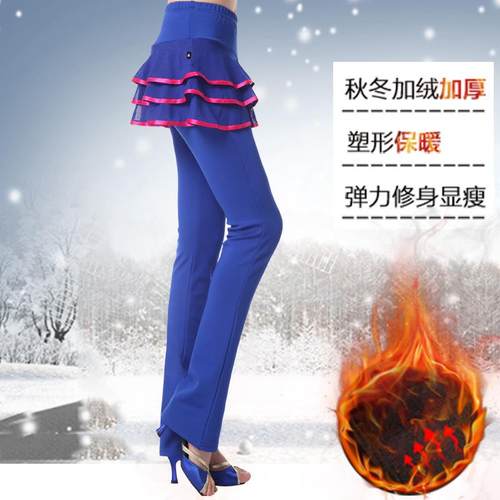 广场舞服装秋冬新款裙裤加绒保暖长裤女成人拉丁舞练习跳舞裙裤子 - 图1