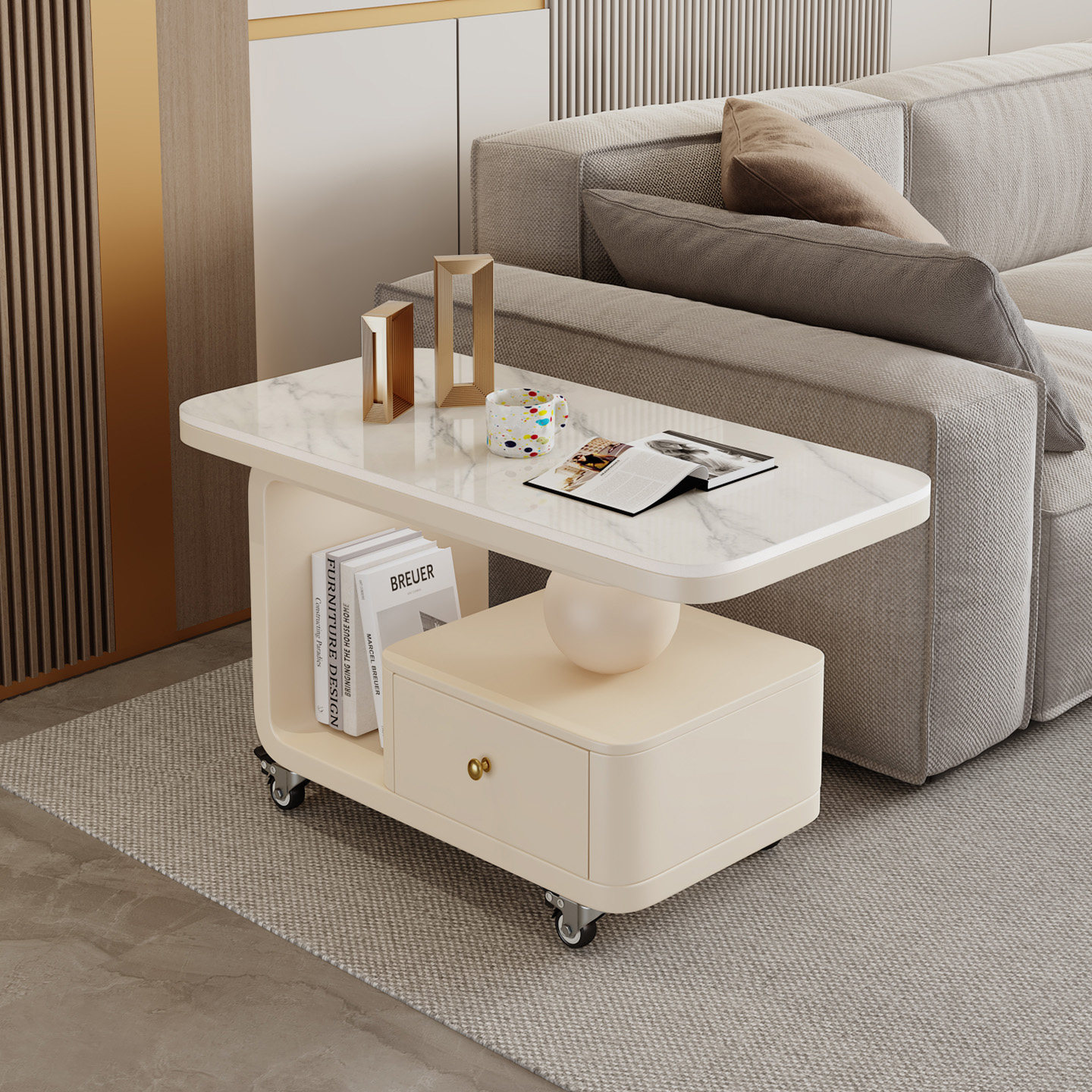 客厅家用可移动边几茶几小推车2025新款轻奢高级感小户型岩板茶几,淘宝优惠券,粉丝福利购,淘宝优惠卷