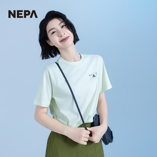 NEPA耐葩2025夏季新品女士户外舒适清爽印花圆领短袖T恤7L45374 - 图0