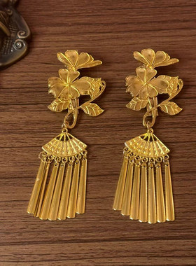 虞书欣同款金色花朵流苏发夹女2025新款高端新中式头饰侧边夹发饰