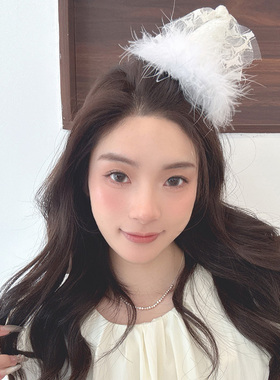 白色羽毛生日帽子头饰女生氛围感拍照道具发夹party发饰