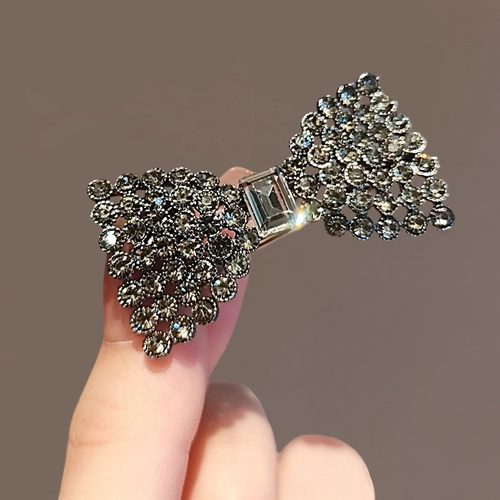 法式超闪蝴蝶结鸭嘴夹法式镂空满钻发卡子仙气侧边小号刘海夹 - 图1