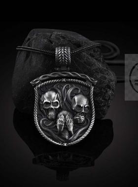 极速。Ins Gothic style skull tag mens hipM hop pendant punk