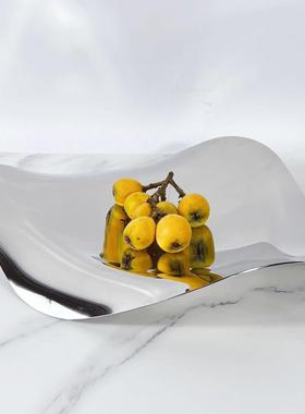 简约欧式银色金属不规则流线果盘托盘摆件厨房餐厅样板房软装饰品